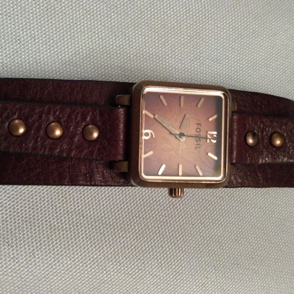 Fossil Watch Women Bronze Tone Brown Dial 23mm Cuff Leather Band JR1180 - Picture 9 of 9